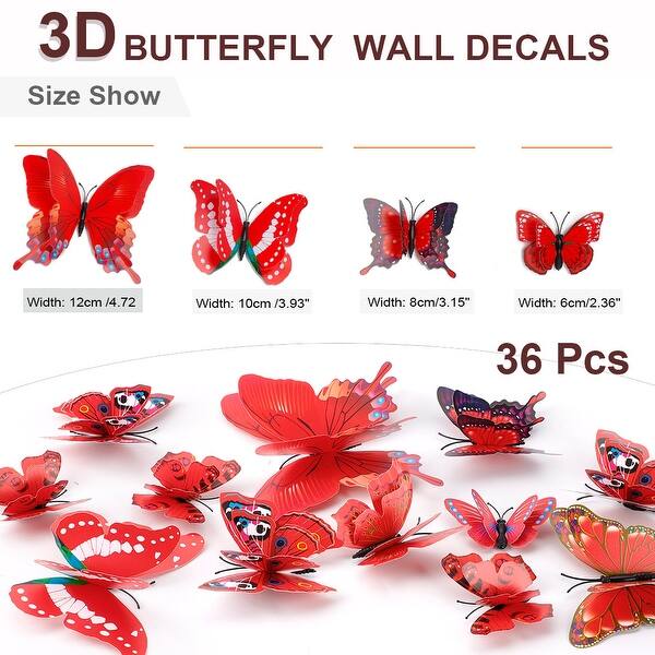 Shop 36pcs 3d Butterfly Wall Stickers For Room Decoration Red