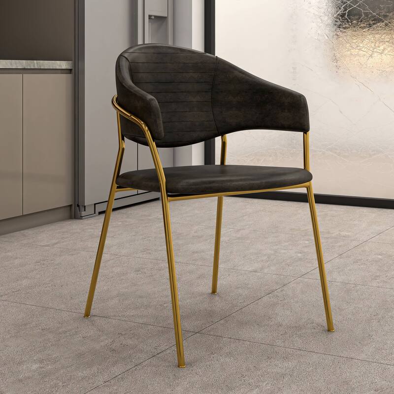 LeisureMod Set of 2 Bella Modern Dining Chair Upholstered in Leather or Velvet & Gold Base for Home Office Kitchen