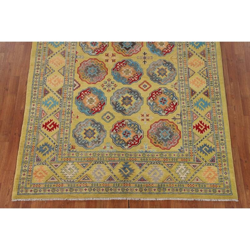 Yellow Kazak Oriental Area Rug Handmade Wool Carpet - 5'10" x 8'0"