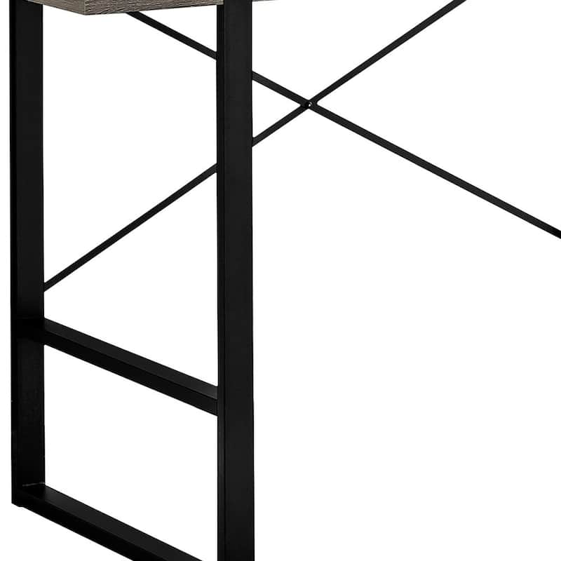 Wood Veneer Computer Desk with Black Metal Base and Rectangular Shape