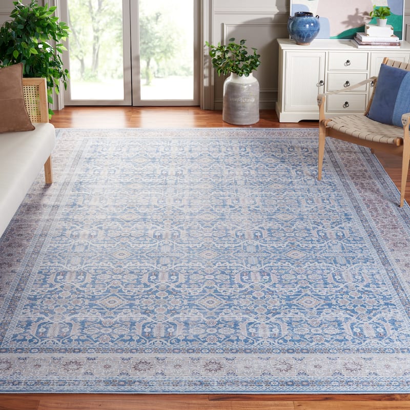 SAFAVIEH Tucson Machine Washable Slip Resistant Nelja Oriental Rug - 8' Square - Blue/Rust