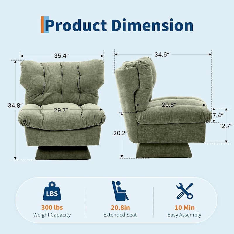 360° Swivel Modern Comfy Upholstered Accent Sofa Chair for Living Room, Bedroom