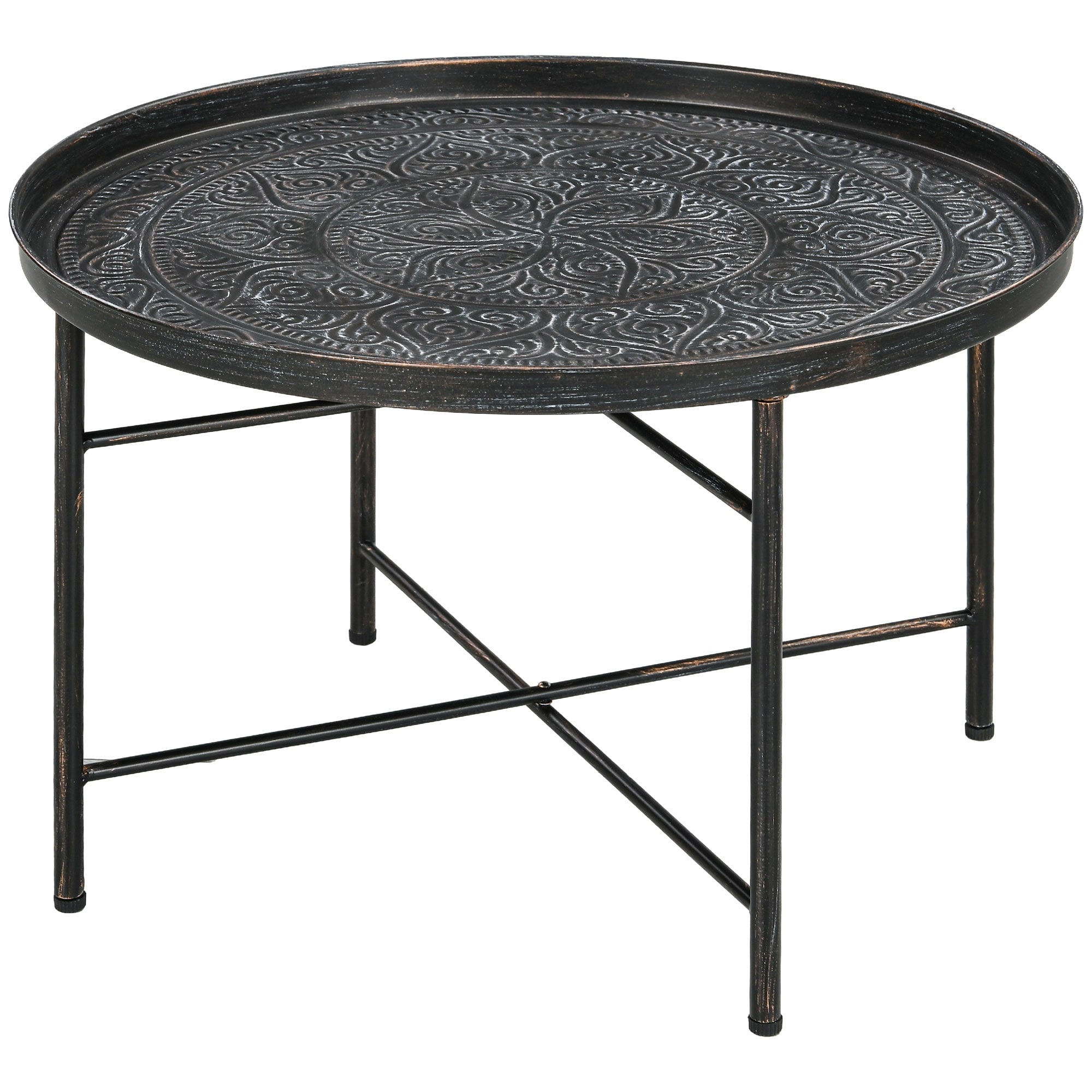 24" Round Coffee Table with Hammered Tray Top
