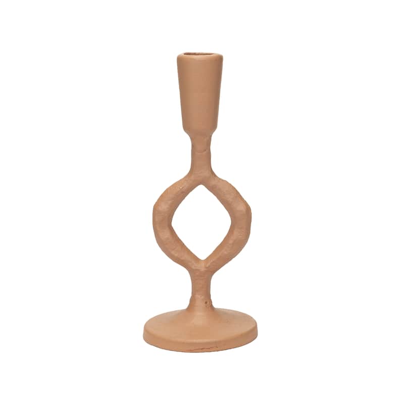 Decorative Cast Metal Taper Candle Holder - 3.1"L x 3.1"W x 7.6"H - Tan - 3.1"L x 3.1"W x 7.6"H