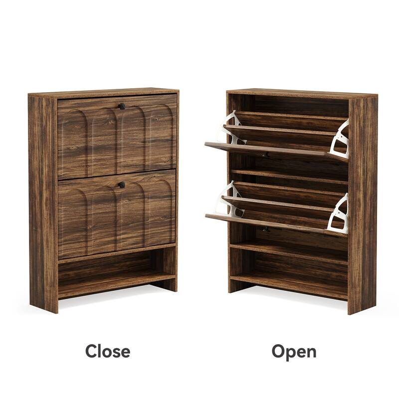 Industrial Shoe Cabinet with 2 Flip Drawers and Storage Shelf for Entryway