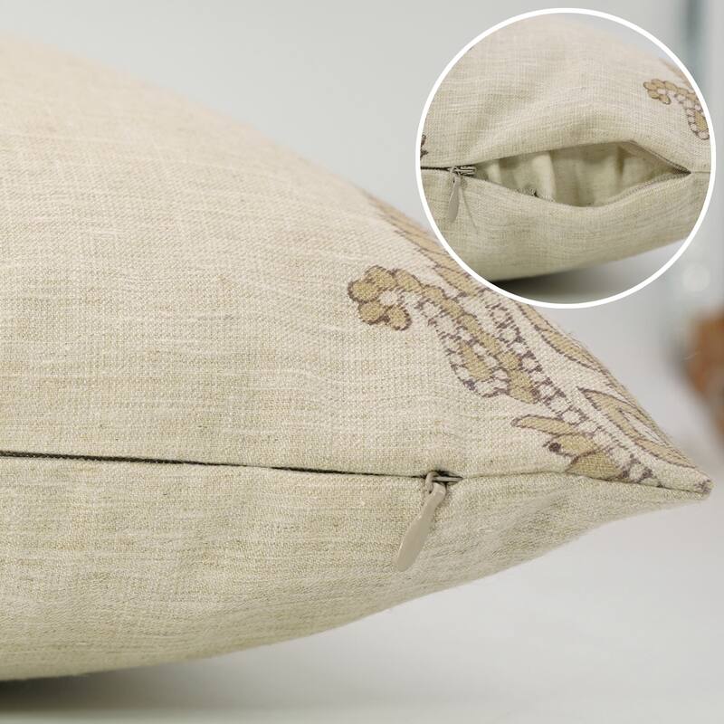 Fabdivine Soft Linen Cushion Cover Floral Block Print for Farmhouse Mustard Living Room or Office Décor, Banke Bihari