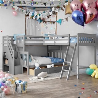 L-Shaped Twin over Full Bunk Bed With 3 Drawers,Ladder and Staircase for family