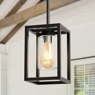 Yansun 6.7 In.1-light Black Square Framed Pendant With Clear Glass 