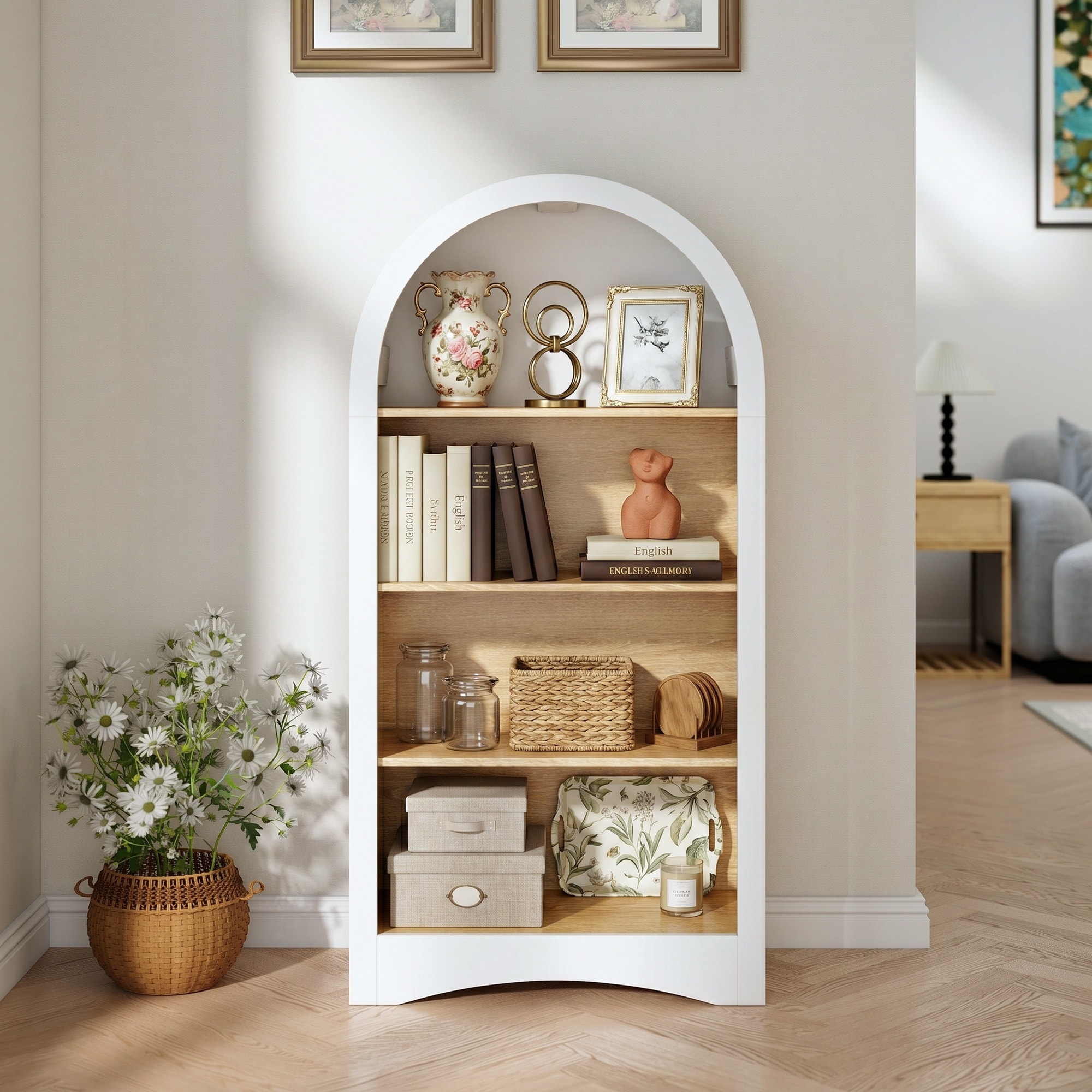 47" Arched Freestanding Bookcase with 4-Tier Open Shelves - 47''H