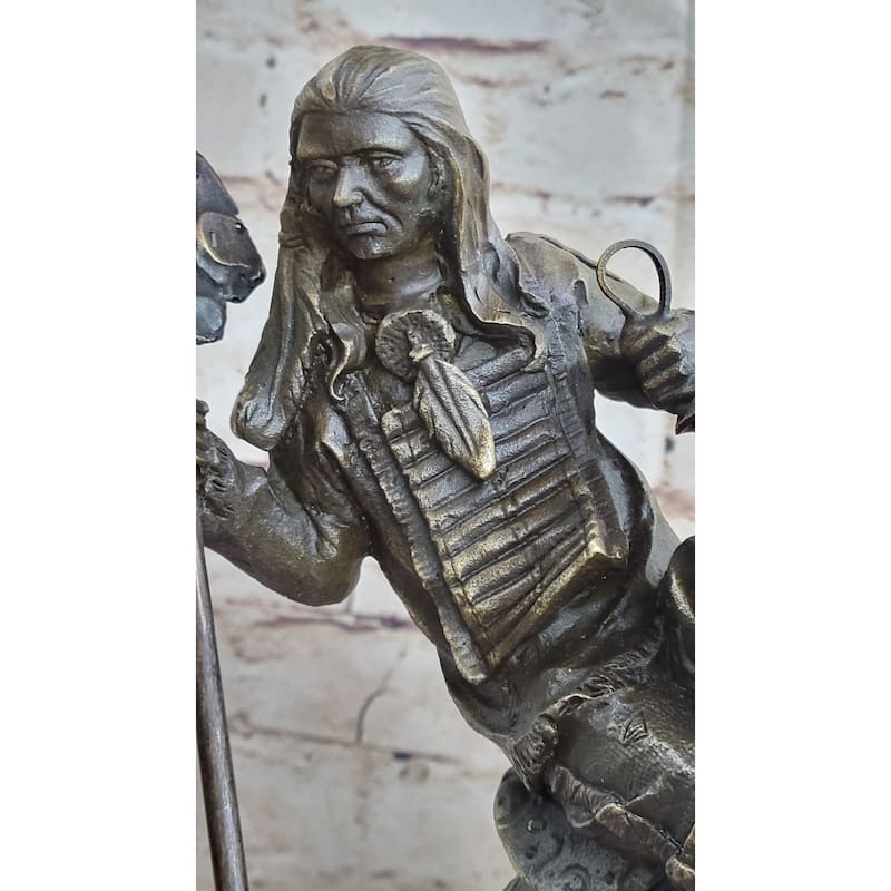 Modern Art Detailed American Indian Chief Riding Horse Bronze Figurine Sculpture
