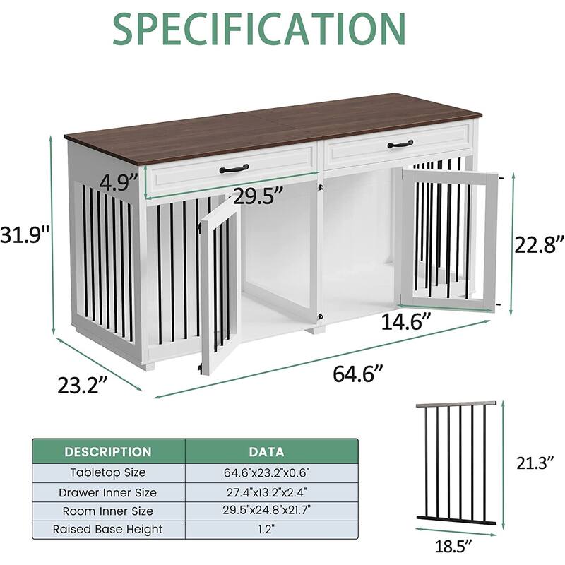 Spacious Dog Crate Furniture w/Convenient Drawers Dog Kennel Solution