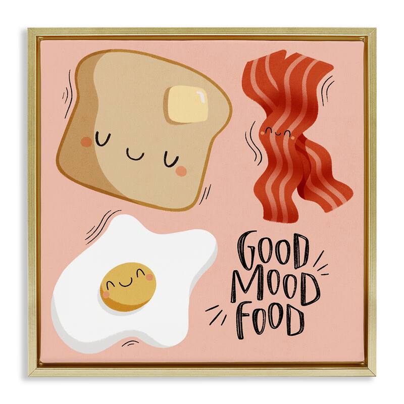 Stupell Good Mood Food Breakfast Framed Floater Canvas Wall Art Design By Sarah Hickman - 18 x 18 - Gold