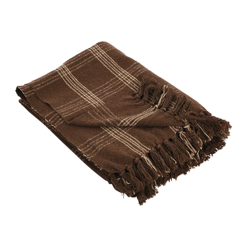 Recycled Cotton Blend Throw Blanket with Fringe