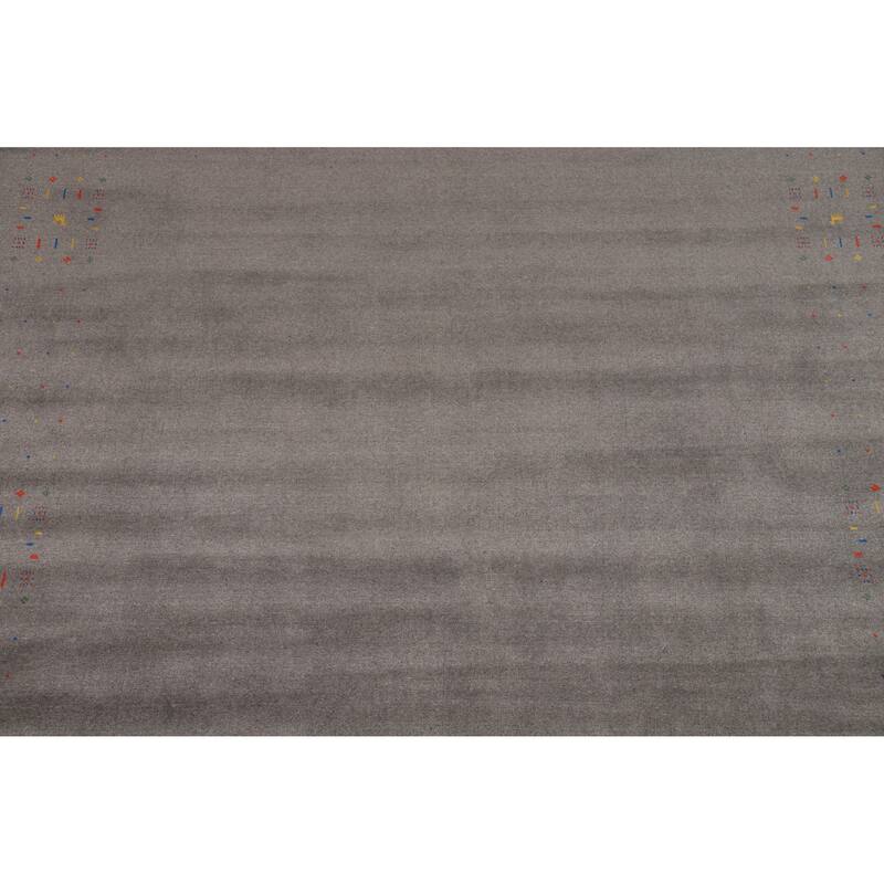 Gray Tribal Gabbeh Oriental Area Rug Hand-Knotted Wool Carpet - 8'3" x 9'10"