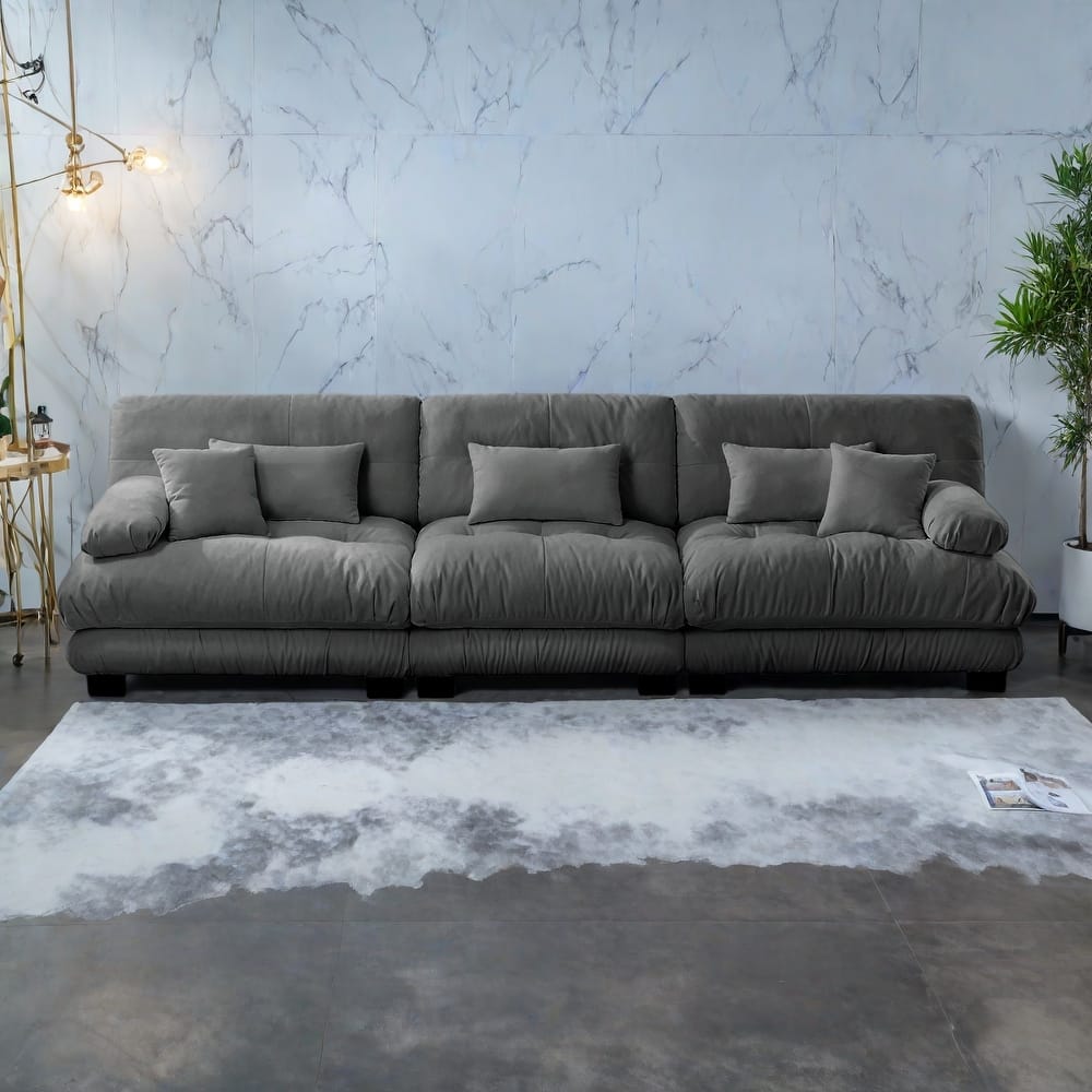 133.8" Chenille 4-Seat Sofa with Round Bolster Armrests, Deep Seat Cushions for Living Room