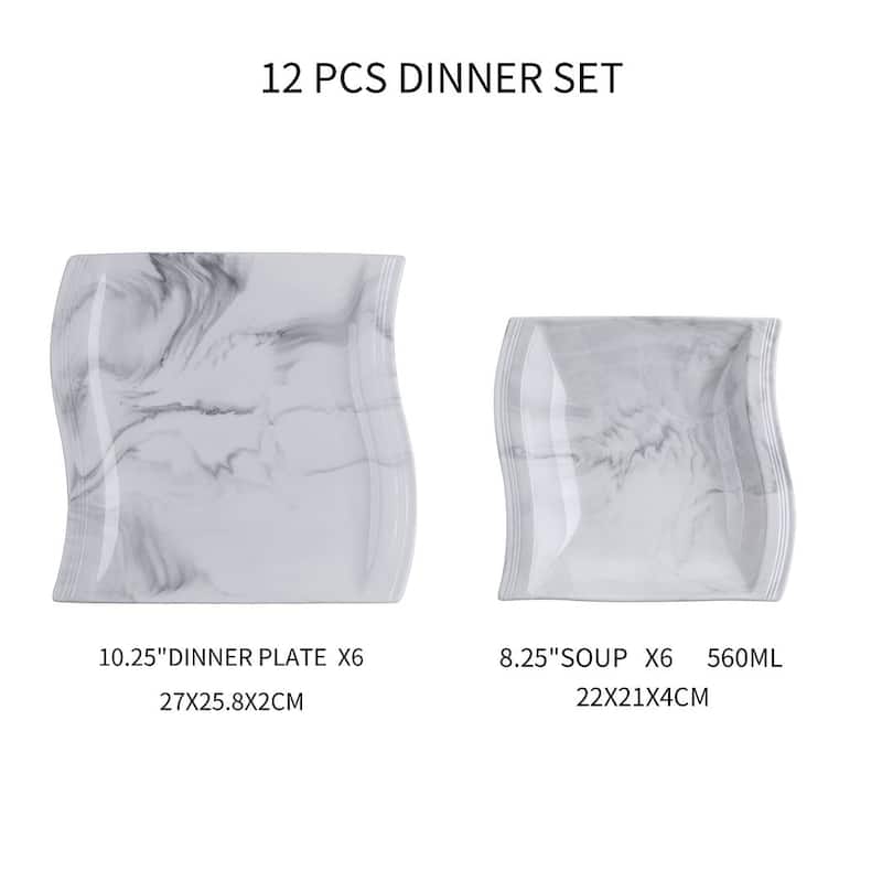 MALACASA Flora 12-Piece Porcelain Dinner Set (Service for 6)