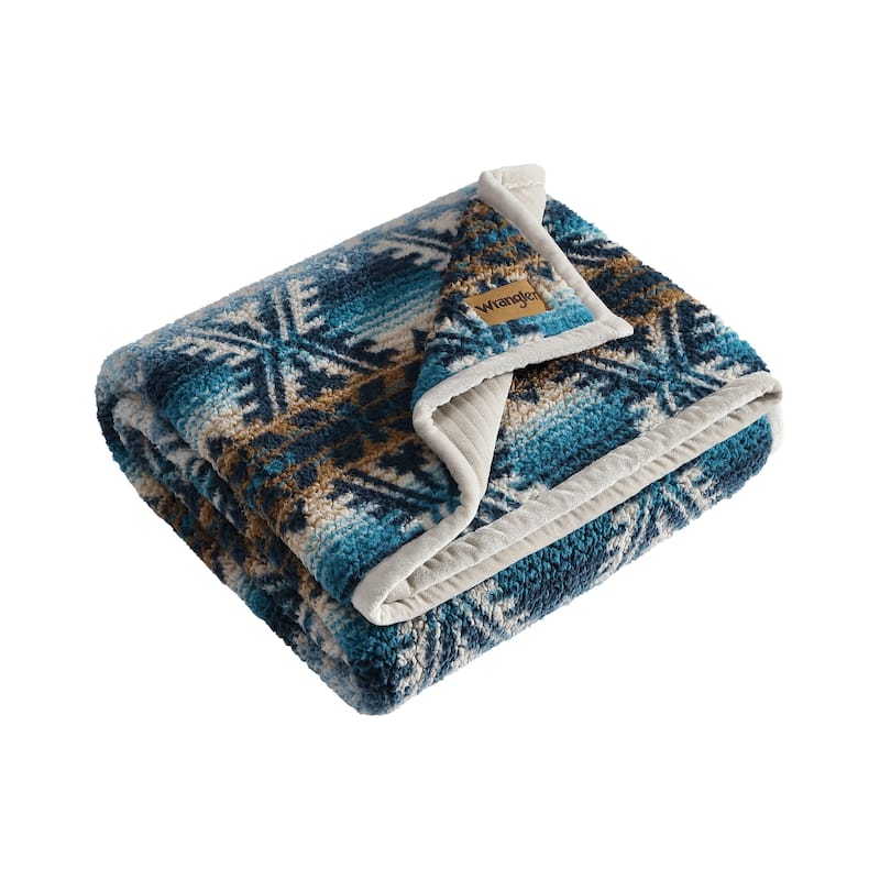 Wrangler Corduroy/Sherpa Reversible Throw Blanket - Frontier Blue