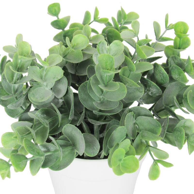 Set of 2 Artificial Eucalyptus Plant in White Pot 7in - Green