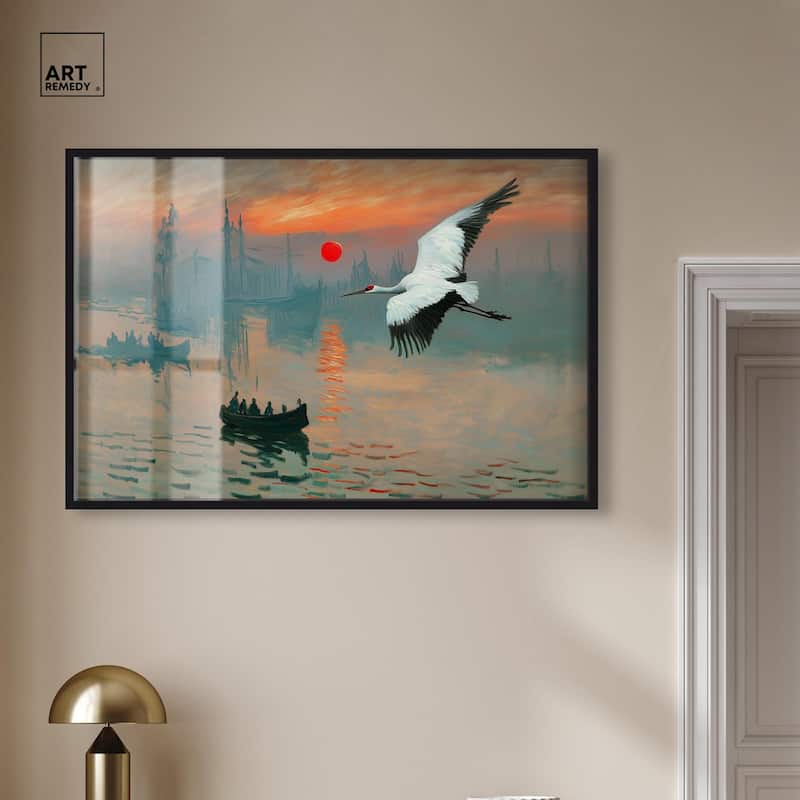 Crane Sunset Shadowbox by Art Remedy