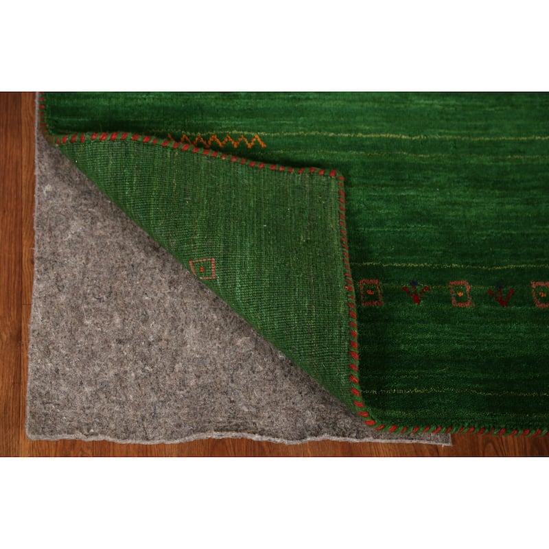 Green Gabbeh Indian Rug Handmade Wool Carpet - 5'1" x 7'8"