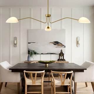 3 Arm Mid Century Modern Chandelier with White Glass Shade