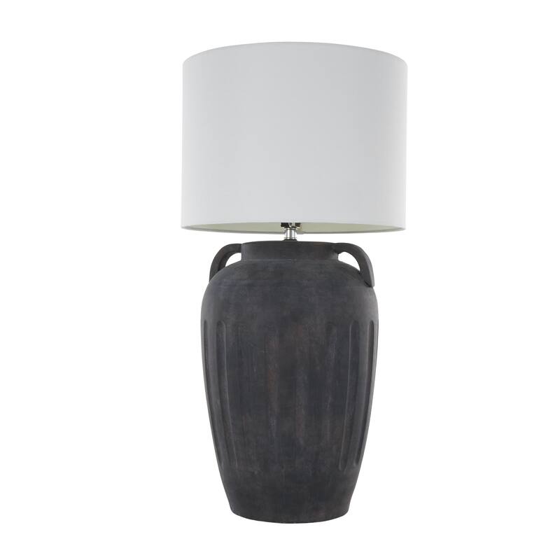 Ceramic Distressed Antique Style Pot Vase Room Table Lamp with Cream Linen Shade - Brown, Black, Cream - Roche River Decor