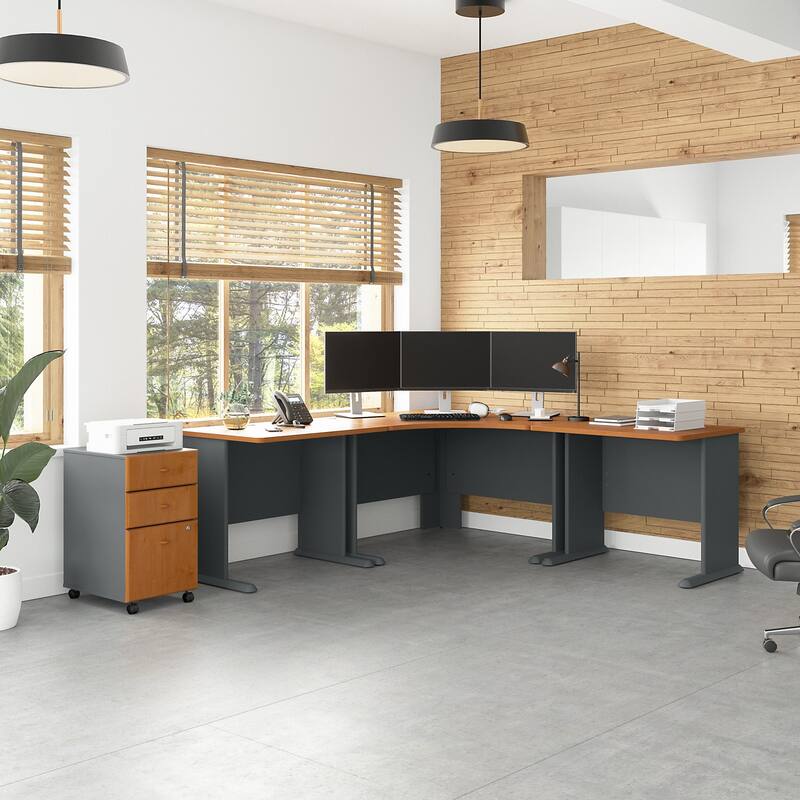 Series A 84W Corner Desk with Drawers by Bush Business Furniture - Natural Cherry/Slate