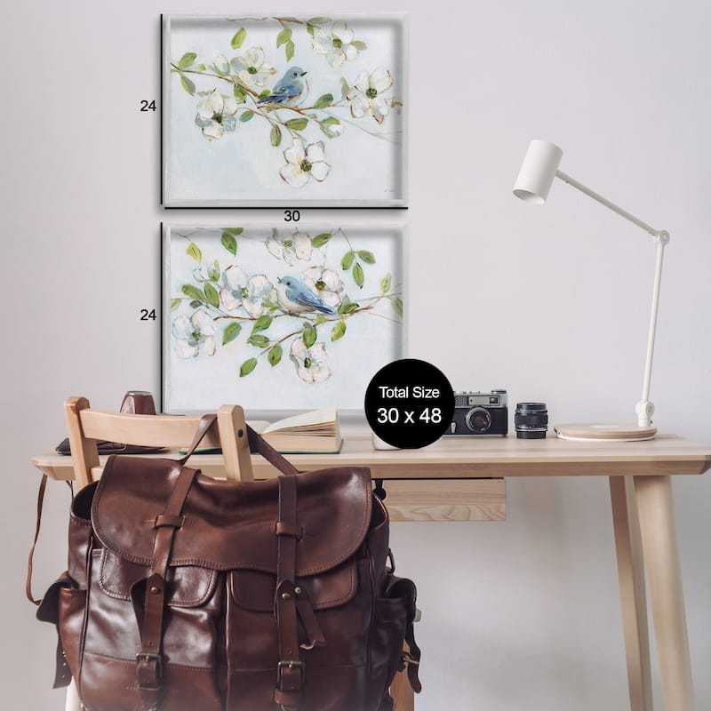 Stupell Perched Bluebirds on Branch Framed Giclee Art Design By Sally Swatland (Set of 2)