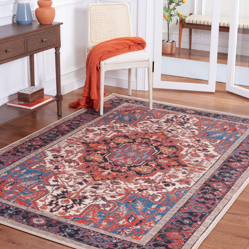 SAFAVIEH Journey Machine Washable Slip Resistant Kristi Oriental Medallion - 4' 4" x 6' - Ivory/Red
