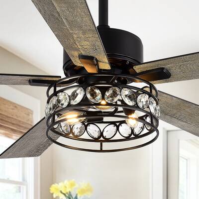 52 in. Black Ceiling Fan with Crystal Light Kit and Remote Control