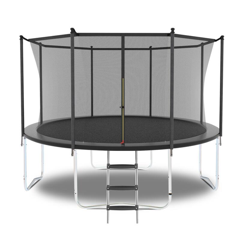 8FT Trampoline with Safety Enclosure Net, Trampoline with Heavy Duty Jumping Mat and Spring Cover Padding for Kids and Adults - Grey