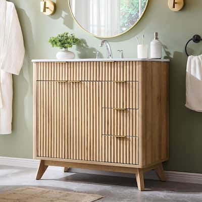 36" Fluted Bathroom Vanity with Sink Combo，Modern Bathroom Cabinet