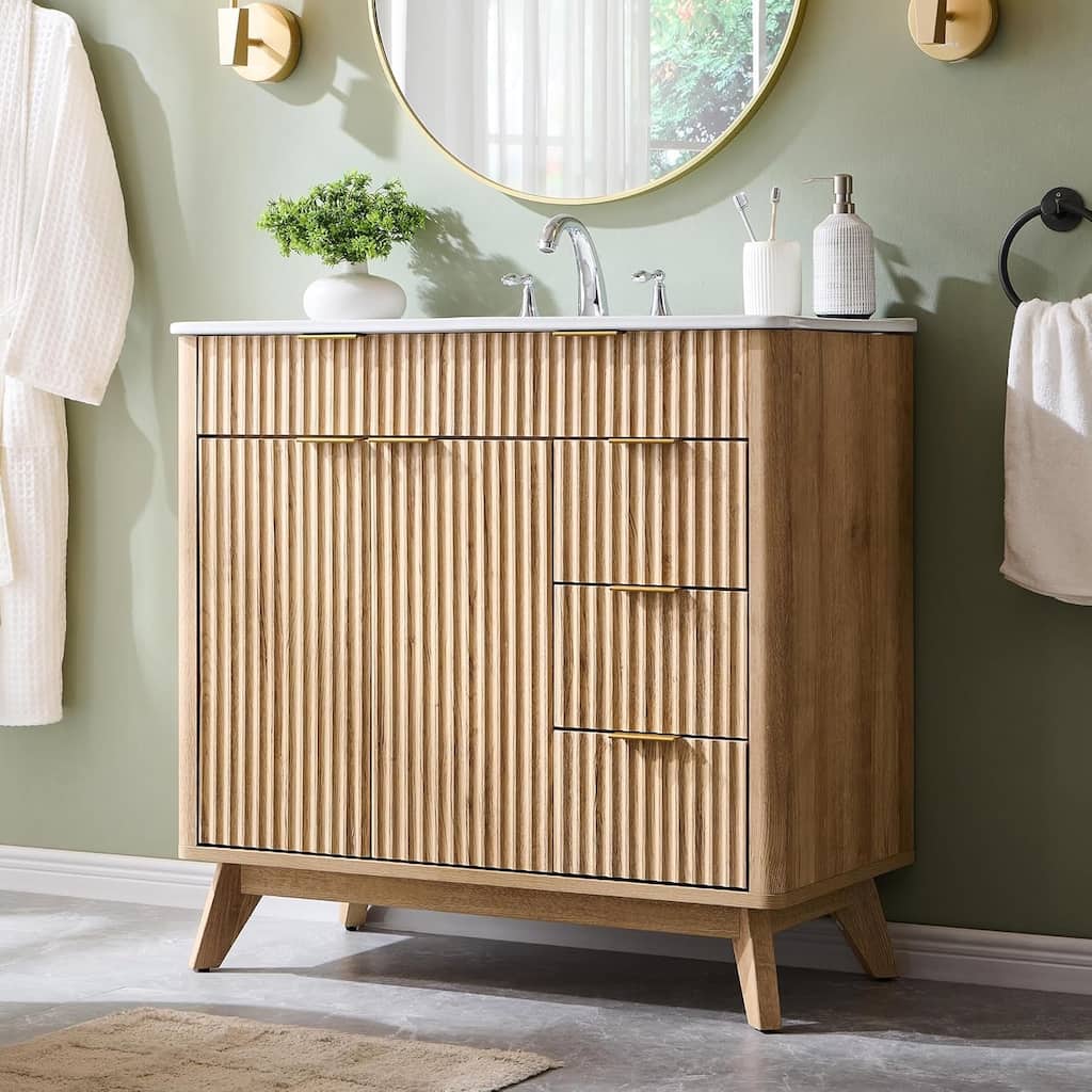36" Fluted Bathroom Vanity with Sink Combo，Modern Bathroom Cabinet