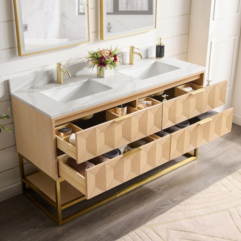 Milagro Bath Vanity with White Quartz Stone Top without Mirror