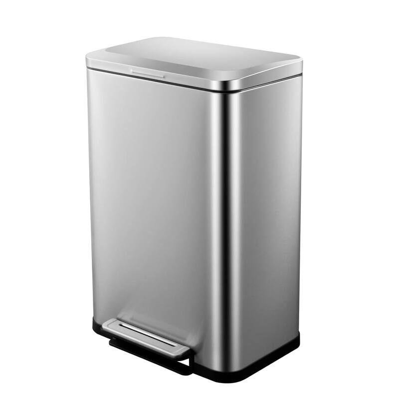 13 Gallon Kitchen Trash Can, Stainless Steel with Soft-Close Lid & Removable Bucket - Silver