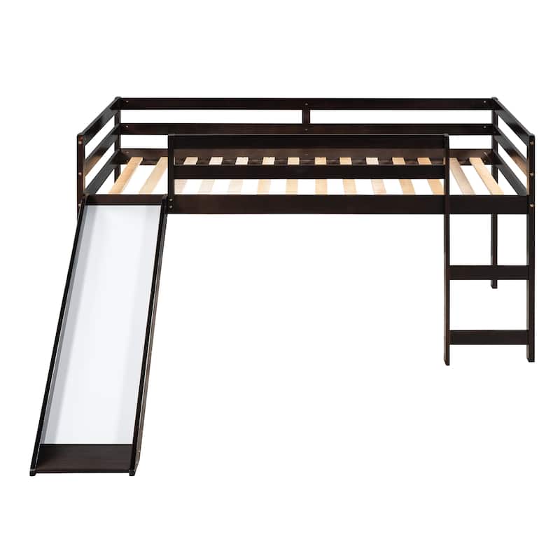 Wood Twin Loft Bed with Slide, Guardrails, and Ladder, Space-Saving Design for Kids
