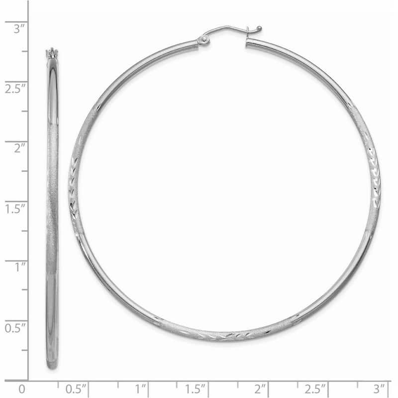 Curata 14k White Gold Satin and Sparkle Cut 60x2mm Round Hoop Earrings