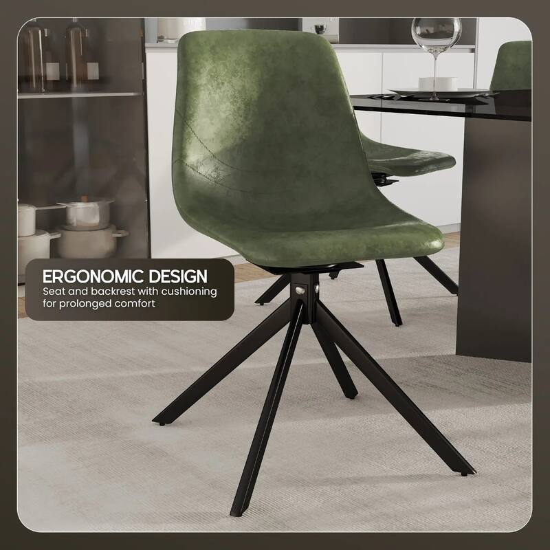 Markley Leather Dining Chair 360 Degree Swivel with Iron legs Modern Accent Side Chair Set of 2