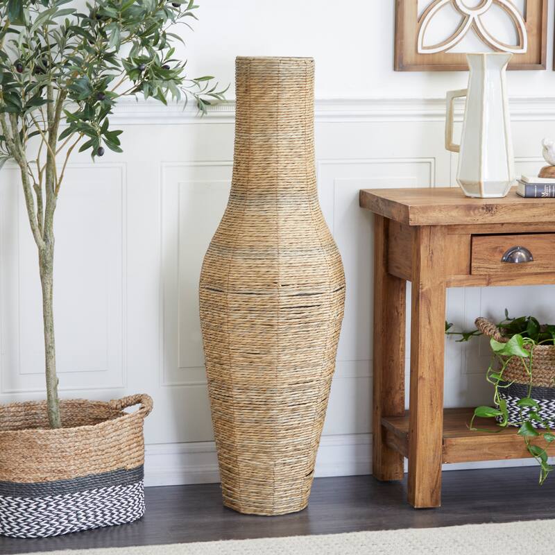 Natural Brown Open Weave Seagrass Bohemian Vase Collection