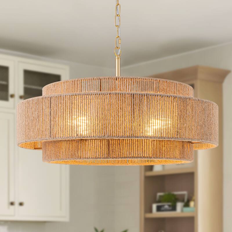 Starsky 4-light Rattan Hand-Woven Hemp Rope Chandelier
