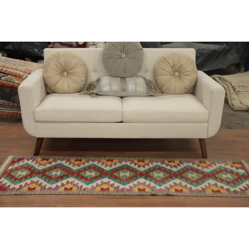 Hand Woven Oriental 100% Wool Carpet Southwestern Tribal Multi-Colored Kilim Runner Rug - 6' 6'' X 2' 0''