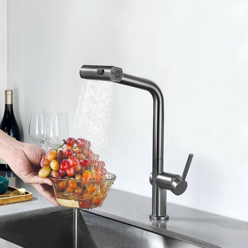Single Handle Pull Down Sprayer Kitchen Faucet in Graphite Gray