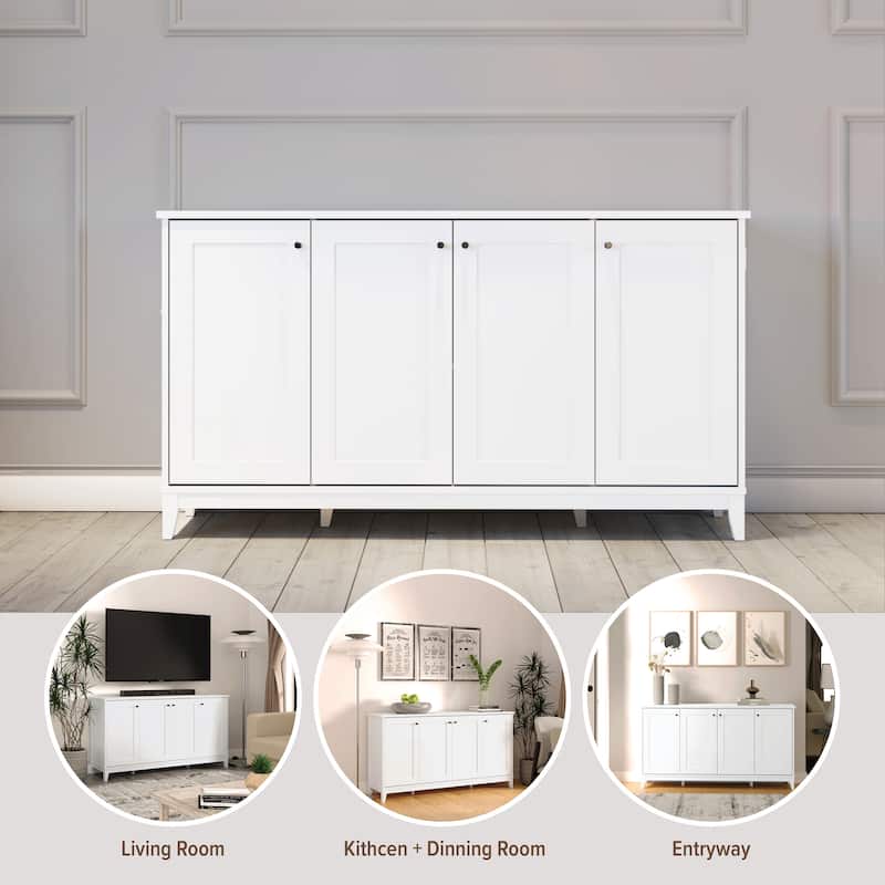 Prepac Yaletown 4 Panel Door 60"W Console Table with Storage, Storage Cabinet with Doors and Shelves, Sideboard Storage Cabinet
