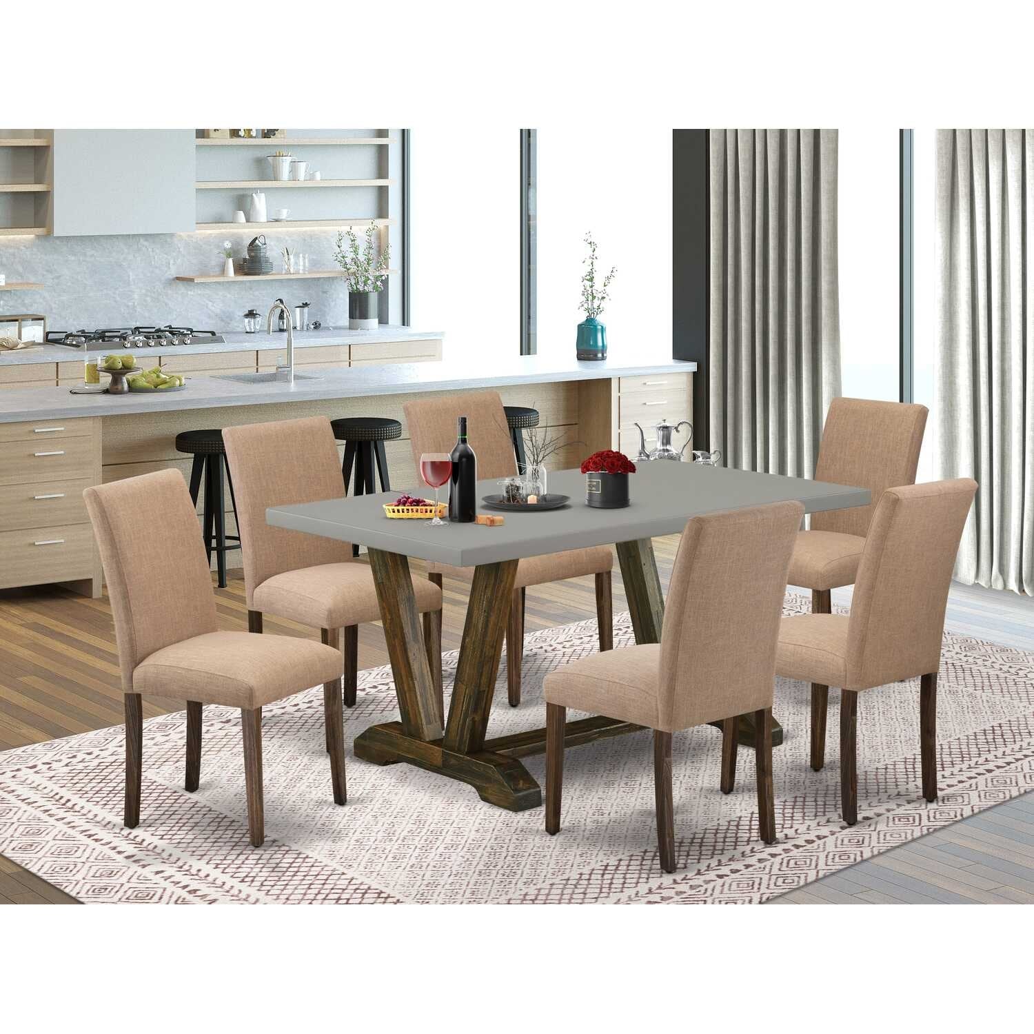 HomeStock 7-Pc Multi-Color Solid Wood Top-Rectangular Upholstered Dining Room Set with High Back-Seats 4