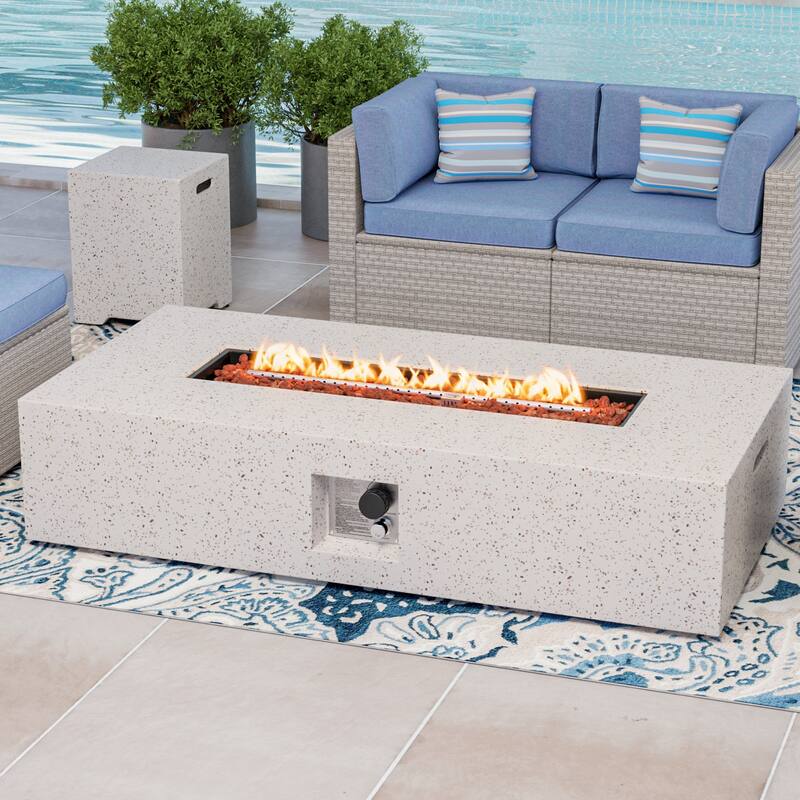 COSIEST Rectangle Bronze Fire Pit Table With Tank Cover Table - White