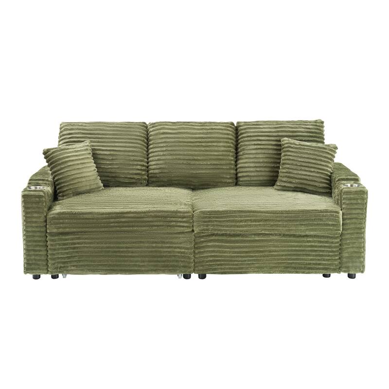Roomfitters Corduroy Pull Out Sofa Bed with Cup Holders, 2-in-1 Folding Couch for Space Saving Living Room Comfort