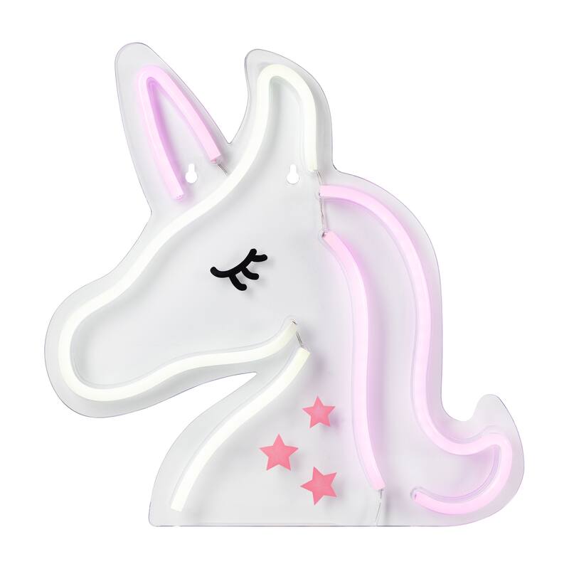 LED Unicorn Neon Lighted Wall Art - 13" - White and Pink