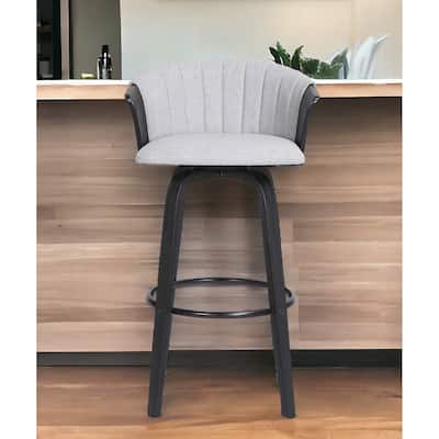 30" Light Gray And Black Fabric Swivel Bar Height Bar Chair