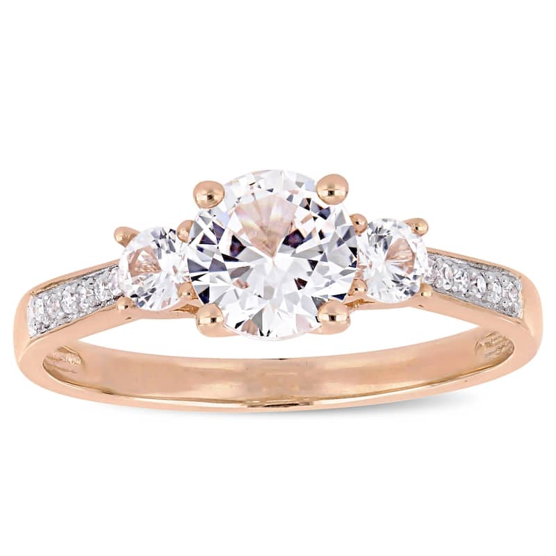 Miadora 3-Stone Created White Sapphire and Diamond Engagement 10k Rose Gold