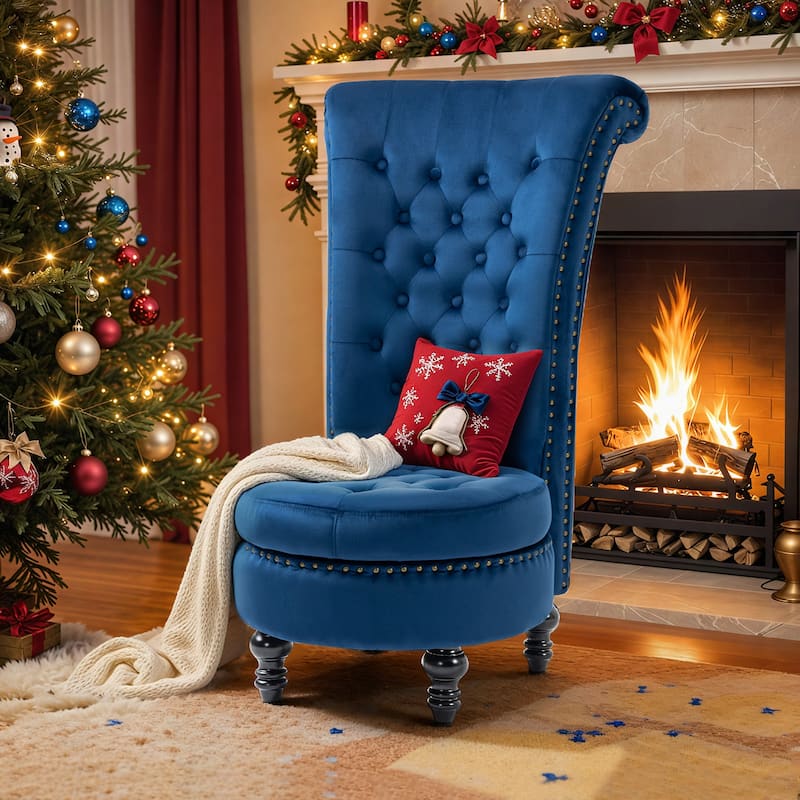 Velvet High-Back Storage Chair - Royal Accent Armless Chair for Living Room & Bedroom, 330lbs Weight Capacity